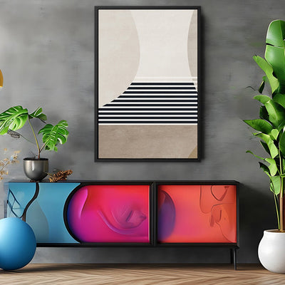 Canvas Wall Art Stretched Over Wooden Frame with Floating Frame and Golden Horse Abstract Painting CV4173 - Al Rugaib Furniture