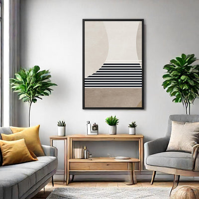 Canvas Wall Art Stretched Over Wooden Frame with Floating Frame and Golden Horse Abstract Painting CV4173 - Al Rugaib Furniture