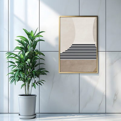 Canvas Wall Art Stretched Over Wooden Frame with Floating Frame and Golden Horse Abstract Painting CV4173 - Al Rugaib Furniture