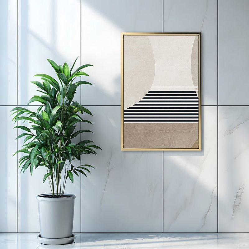 Canvas Wall Art Stretched Over Wooden Frame with Floating Frame and Golden Horse Abstract Painting CV4173 - Al Rugaib Furniture