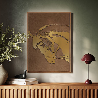 Canvas Wall Art Stretched Over Wooden Frame with Floating Frame and Golden Horse Abstract Painting CV4175 - Al Rugaib Furniture