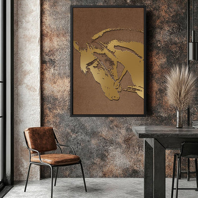 Canvas Wall Art Stretched Over Wooden Frame with Floating Frame and Golden Horse Abstract Painting CV4175 - Al Rugaib Furniture