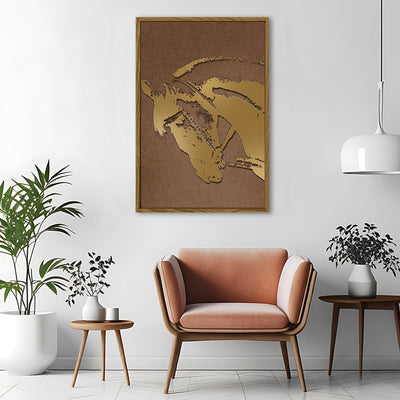 Canvas Wall Art Stretched Over Wooden Frame with Floating Frame and Golden Horse Abstract Painting CV4175 - Al Rugaib Furniture