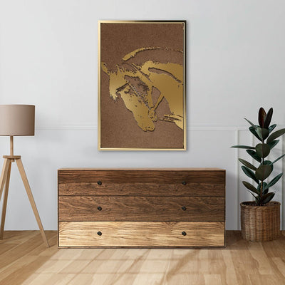 Canvas Wall Art Stretched Over Wooden Frame with Floating Frame and Golden Horse Abstract Painting CV4175 - Al Rugaib Furniture