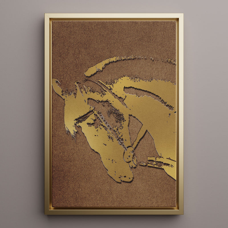 Canvas Wall Art Stretched Over Wooden Frame with Floating Frame and Golden Horse Abstract Painting CV4175 - Al Rugaib Furniture