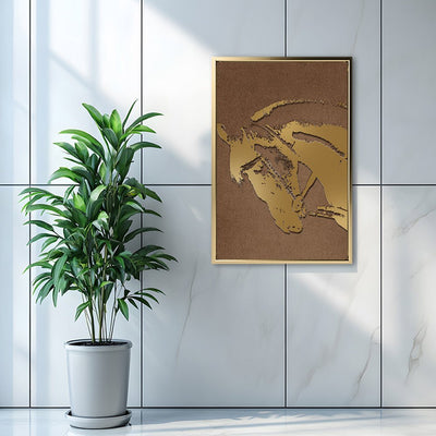 Canvas Wall Art Stretched Over Wooden Frame with Floating Frame and Golden Horse Abstract Painting CV4175 - Al Rugaib Furniture