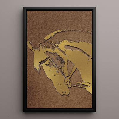 Canvas Wall Art Stretched Over Wooden Frame with Floating Frame and Golden Horse Abstract Painting CV4175 - Al Rugaib Furniture