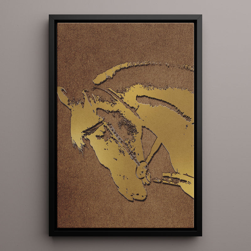 Canvas Wall Art Stretched Over Wooden Frame with Floating Frame and Golden Horse Abstract Painting CV4175 - Al Rugaib Furniture