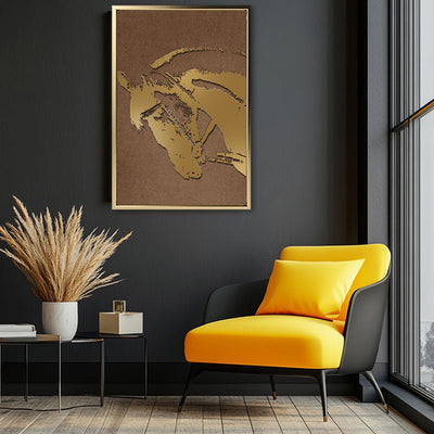 Canvas Wall Art Stretched Over Wooden Frame with Floating Frame and Golden Horse Abstract Painting CV4175 - Al Rugaib Furniture