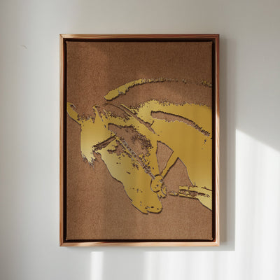 Canvas Wall Art Stretched Over Wooden Frame with Floating Frame and Golden Horse Abstract Painting CV4175 - Al Rugaib Furniture