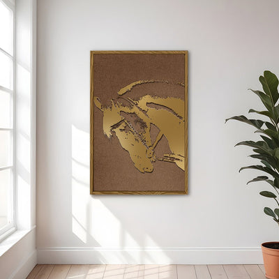Canvas Wall Art Stretched Over Wooden Frame with Floating Frame and Golden Horse Abstract Painting CV4175 - Al Rugaib Furniture