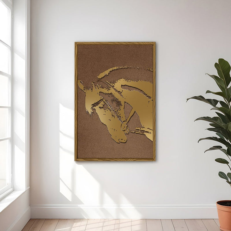 Canvas Wall Art Stretched Over Wooden Frame with Floating Frame and Golden Horse Abstract Painting CV4175 - Al Rugaib Furniture