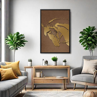 Canvas Wall Art Stretched Over Wooden Frame with Floating Frame and Golden Horse Abstract Painting CV4175 - Al Rugaib Furniture