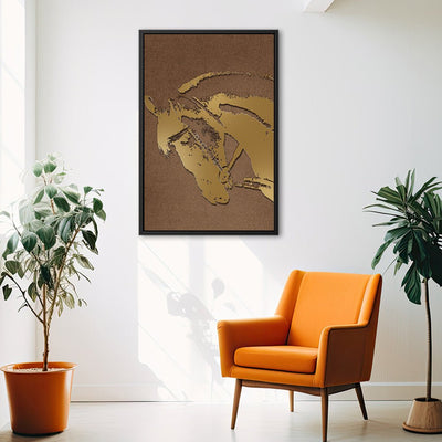 Canvas Wall Art Stretched Over Wooden Frame with Floating Frame and Golden Horse Abstract Painting CV4175 - Al Rugaib Furniture