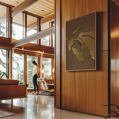 Canvas Wall Art Stretched Over Wooden Frame with Floating Frame and Golden Horse Abstract Painting CV4175 - Al Rugaib Furniture