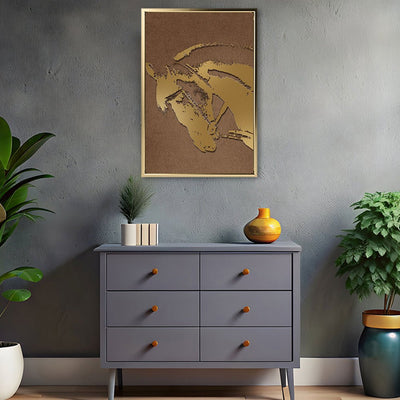 Canvas Wall Art Stretched Over Wooden Frame with Floating Frame and Golden Horse Abstract Painting CV4175 - Al Rugaib Furniture