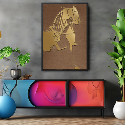 Canvas Wall Art Stretched Over Wooden Frame with Floating Frame and Golden Horse Painting CV4176 - Al Rugaib Furniture