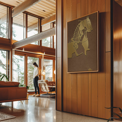 Canvas Wall Art Stretched Over Wooden Frame with Floating Frame and Golden Horse Painting CV4176 - Al Rugaib Furniture