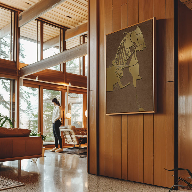 Canvas Wall Art Stretched Over Wooden Frame with Floating Frame and Golden Horse Painting CV4176 - Al Rugaib Furniture