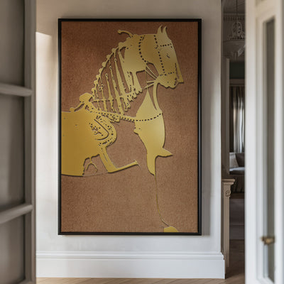 Canvas Wall Art Stretched Over Wooden Frame with Floating Frame and Golden Horse Painting CV4176 - Al Rugaib Furniture