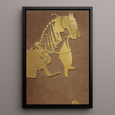 Canvas Wall Art Stretched Over Wooden Frame with Floating Frame and Golden Horse Painting CV4176 - Al Rugaib Furniture