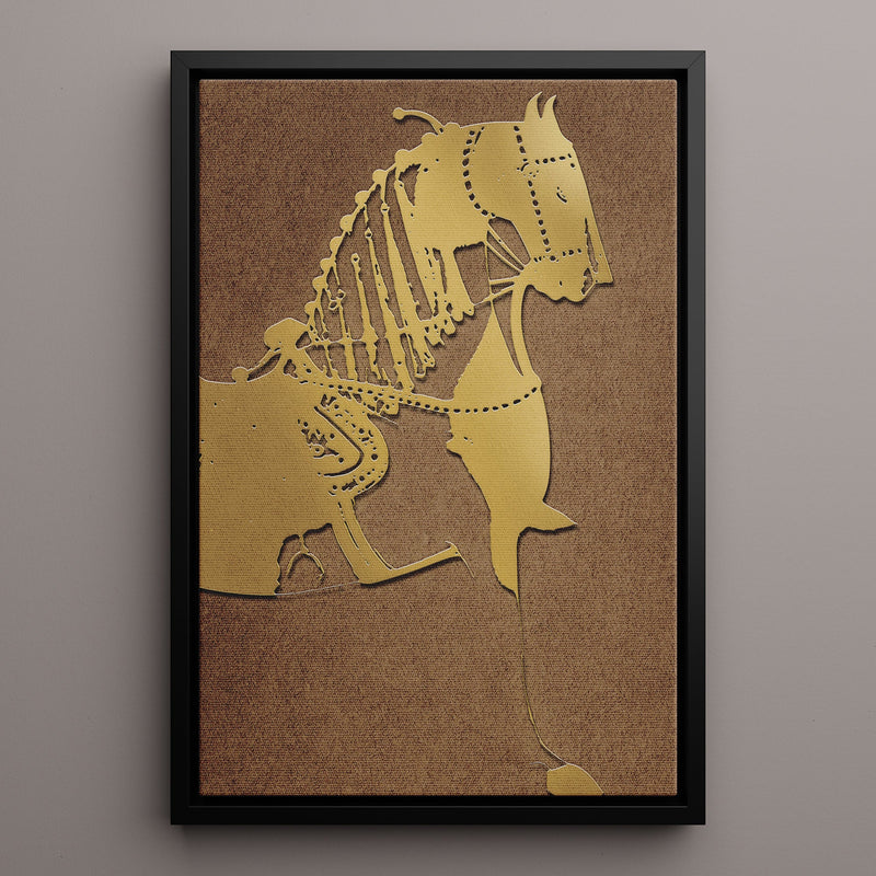 Canvas Wall Art Stretched Over Wooden Frame with Floating Frame and Golden Horse Painting CV4176 - Al Rugaib Furniture