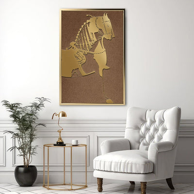Canvas Wall Art Stretched Over Wooden Frame with Floating Frame and Golden Horse Painting CV4176 - Al Rugaib Furniture
