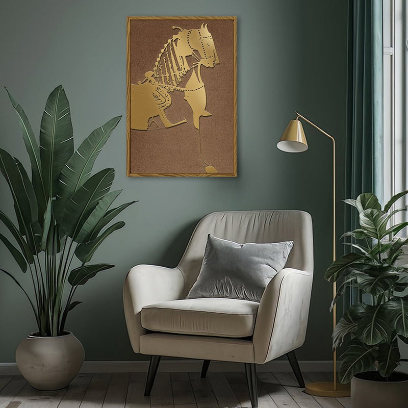Canvas Wall Art Stretched Over Wooden Frame with Floating Frame and Golden Horse Painting CV4176 - Al Rugaib Furniture