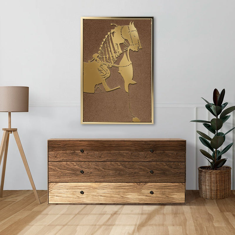 Canvas Wall Art Stretched Over Wooden Frame with Floating Frame and Golden Horse Painting CV4176 - Al Rugaib Furniture