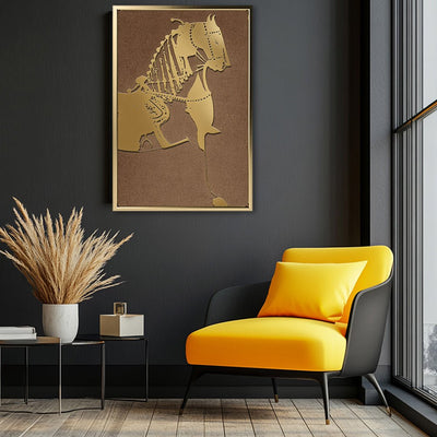 Canvas Wall Art Stretched Over Wooden Frame with Floating Frame and Golden Horse Painting CV4176 - Al Rugaib Furniture