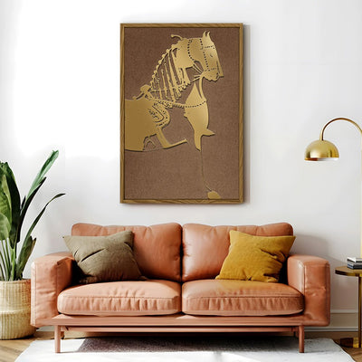 Canvas Wall Art Stretched Over Wooden Frame with Floating Frame and Golden Horse Painting CV4176 - Al Rugaib Furniture
