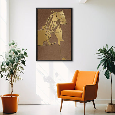 Canvas Wall Art Stretched Over Wooden Frame with Floating Frame and Golden Horse Painting CV4176 - Al Rugaib Furniture