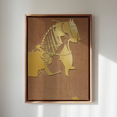 Canvas Wall Art Stretched Over Wooden Frame with Floating Frame and Golden Horse Painting CV4176 - Al Rugaib Furniture