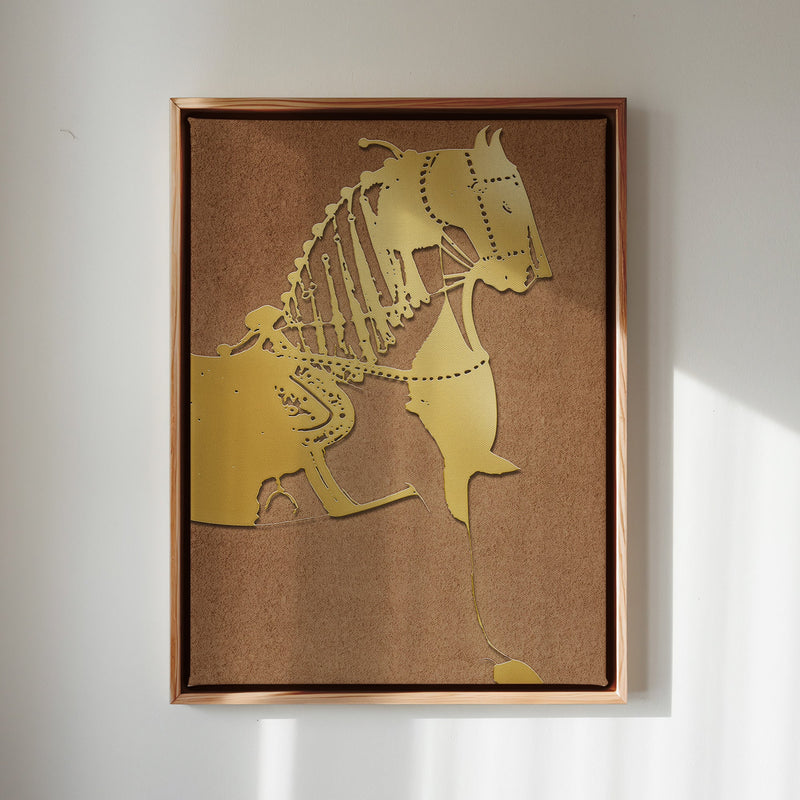 Canvas Wall Art Stretched Over Wooden Frame with Floating Frame and Golden Horse Painting CV4176 - Al Rugaib Furniture