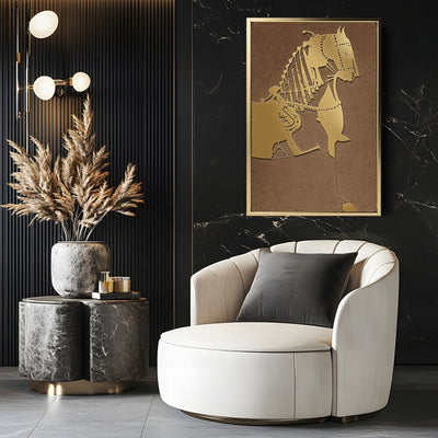 Canvas Wall Art Stretched Over Wooden Frame with Floating Frame and Golden Horse Painting CV4176 - Al Rugaib Furniture