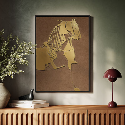 Canvas Wall Art Stretched Over Wooden Frame with Floating Frame and Golden Horse Painting CV4176 - Al Rugaib Furniture