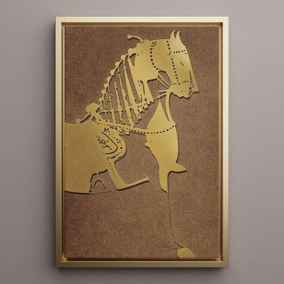 Canvas Wall Art Stretched Over Wooden Frame with Floating Frame and Golden Horse Painting CV4176 - Al Rugaib Furniture