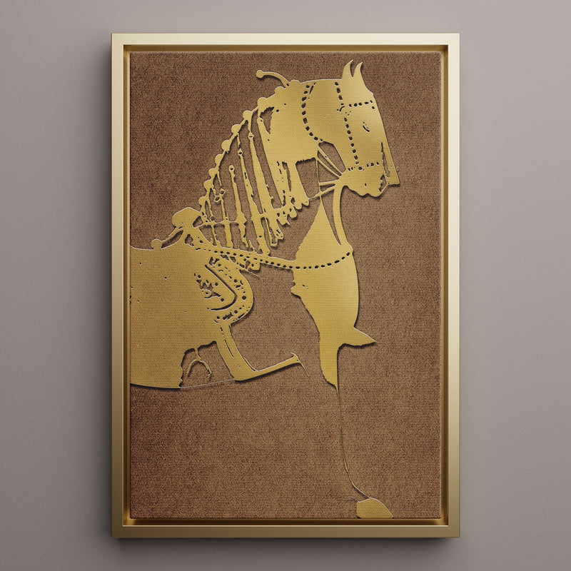 Canvas Wall Art Stretched Over Wooden Frame with Floating Frame and Golden Horse Painting CV4176 - Al Rugaib Furniture