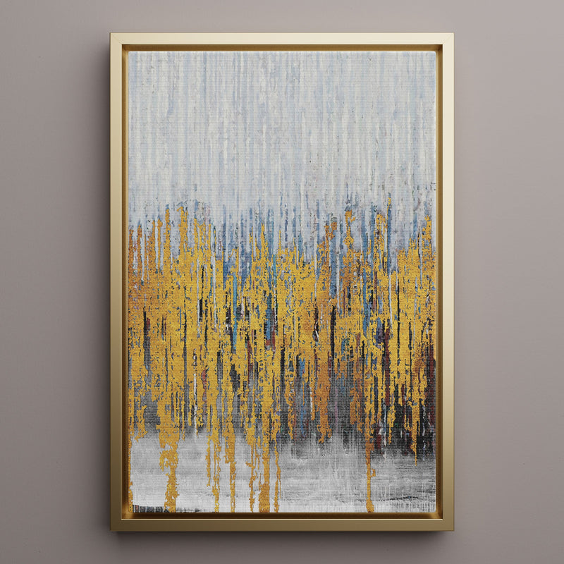 Canvas Wall Art Stretched Over Wooden Frame with Floating Frame and Golden Lines Abstract Painting CV4177 - Al Rugaib Furniture
