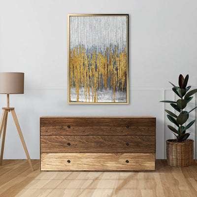 Canvas Wall Art Stretched Over Wooden Frame with Floating Frame and Golden Lines Abstract Painting CV4177 - Al Rugaib Furniture