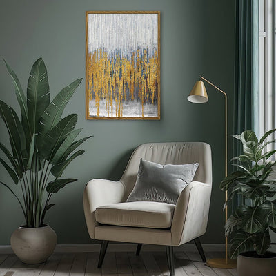 Canvas Wall Art Stretched Over Wooden Frame with Floating Frame and Golden Lines Abstract Painting CV4177 - Al Rugaib Furniture