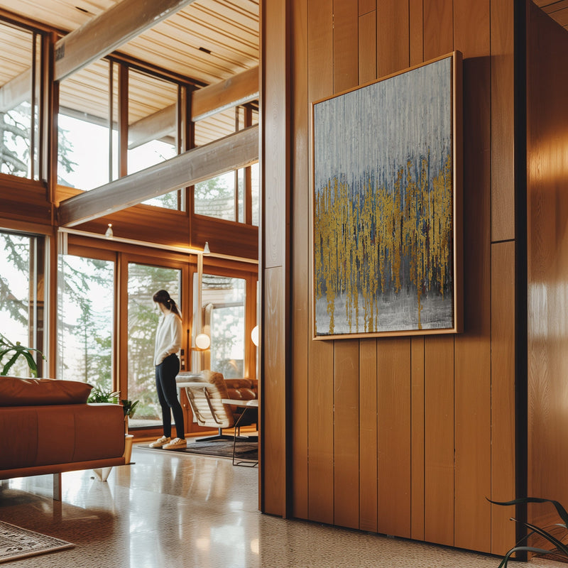 Canvas Wall Art Stretched Over Wooden Frame with Floating Frame and Golden Lines Abstract Painting CV4177 - Al Rugaib Furniture