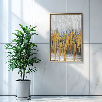 Canvas Wall Art Stretched Over Wooden Frame with Floating Frame and Golden Lines Abstract Painting CV4177 - Al Rugaib Furniture