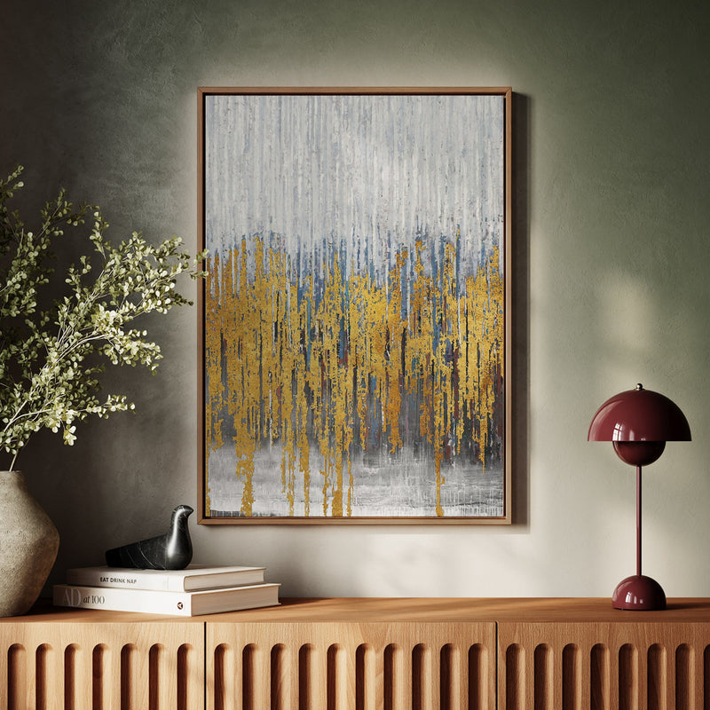 Canvas Wall Art Stretched Over Wooden Frame with Floating Frame and Golden Lines Abstract Painting CV4177 - Al Rugaib Furniture