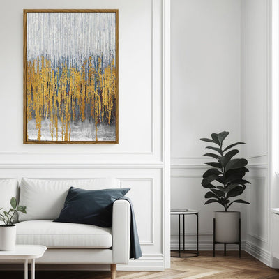 Canvas Wall Art Stretched Over Wooden Frame with Floating Frame and Golden Lines Abstract Painting CV4177 - Al Rugaib Furniture