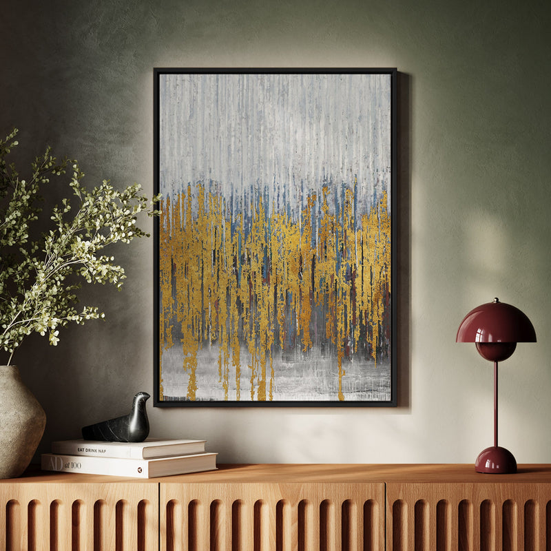 Canvas Wall Art Stretched Over Wooden Frame with Floating Frame and Golden Lines Abstract Painting CV4177 - Al Rugaib Furniture