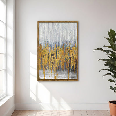 Canvas Wall Art Stretched Over Wooden Frame with Floating Frame and Golden Lines Abstract Painting CV4177 - Al Rugaib Furniture
