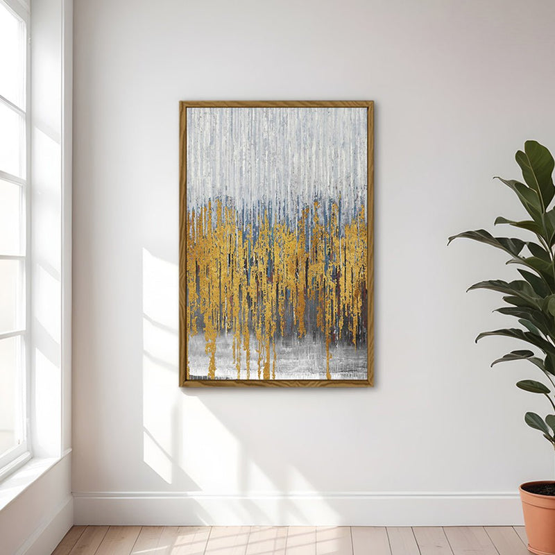 Canvas Wall Art Stretched Over Wooden Frame with Floating Frame and Golden Lines Abstract Painting CV4177 - Al Rugaib Furniture