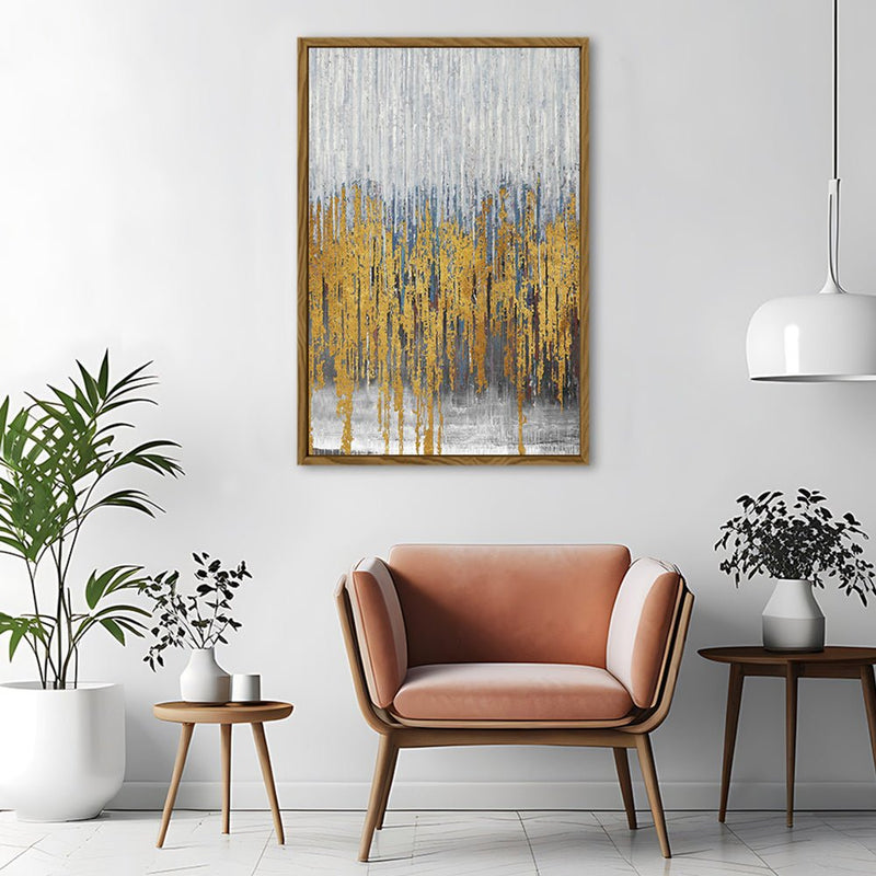 Canvas Wall Art Stretched Over Wooden Frame with Floating Frame and Golden Lines Abstract Painting CV4177 - Al Rugaib Furniture