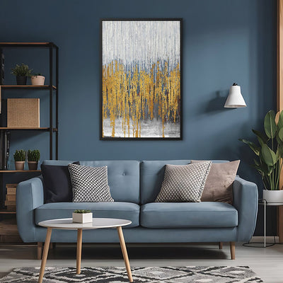 Canvas Wall Art Stretched Over Wooden Frame with Floating Frame and Golden Lines Abstract Painting CV4177 - Al Rugaib Furniture